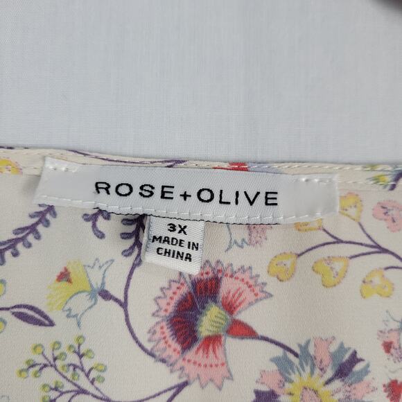 Rose + Olive floral long tie sleeve v-neck top size 3X multicolor boho - Picture 3 of 12